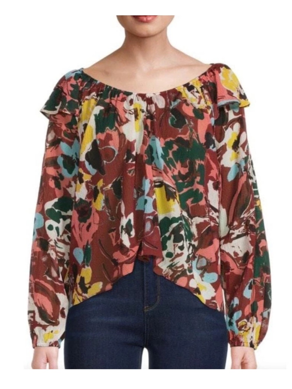 Tanya Taylor Kayla Floral Silk Cotton Blouse Sheer Lightweight Peasant Top Small